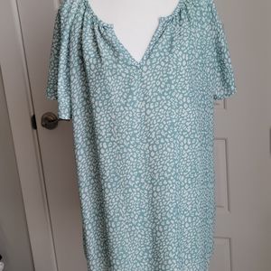 Ounaya Boho Style Tunic  Fully Lined Aqua Animal print Blouse/Top 2XL